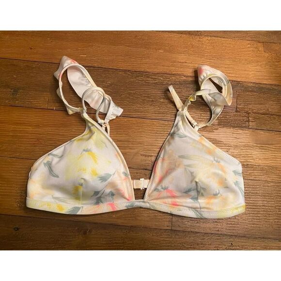 VICTORIA'S SECRET PINK M Bikini Top pastel Floral Ruffle Carmen sleeves romantic - Picture 1 of 6